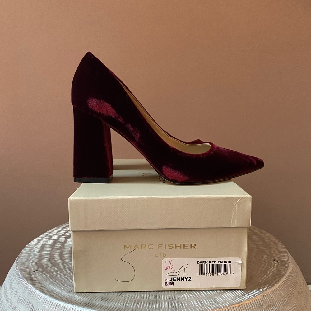 Marc Fisher Dark Red Velvet Heels